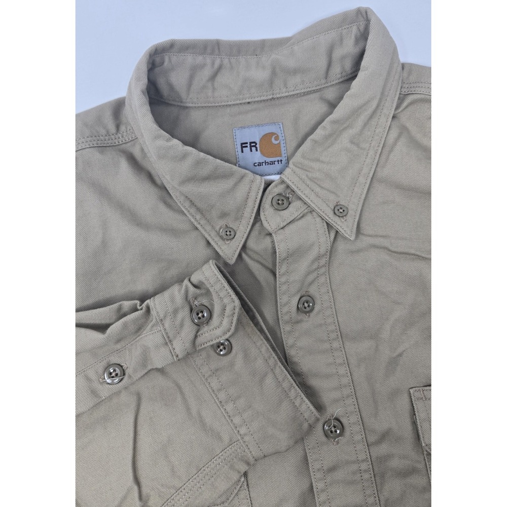 Carhartt FR Shirt Mens 2XL Tan Button Up Workwear FRS003 Cat 2 Fire Khaki